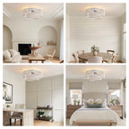 19 in. Indoor White Boho 2-Tier Wood Beaded Caged Flush Mount Fandelier Ceiling Fan with Remote Control No Bulb Included