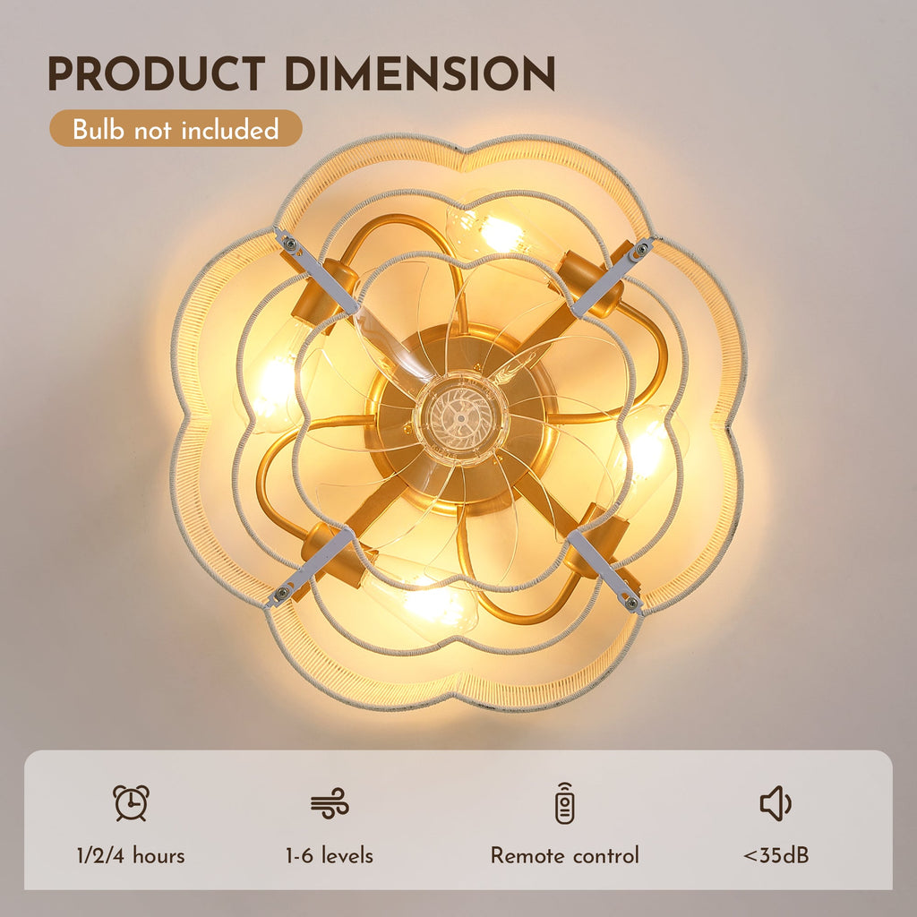 20 in Plum Blossom Gold Woven Ceiling Fan Light with Timer,Forward/Reverse and Remote control (Bulb Not Included)