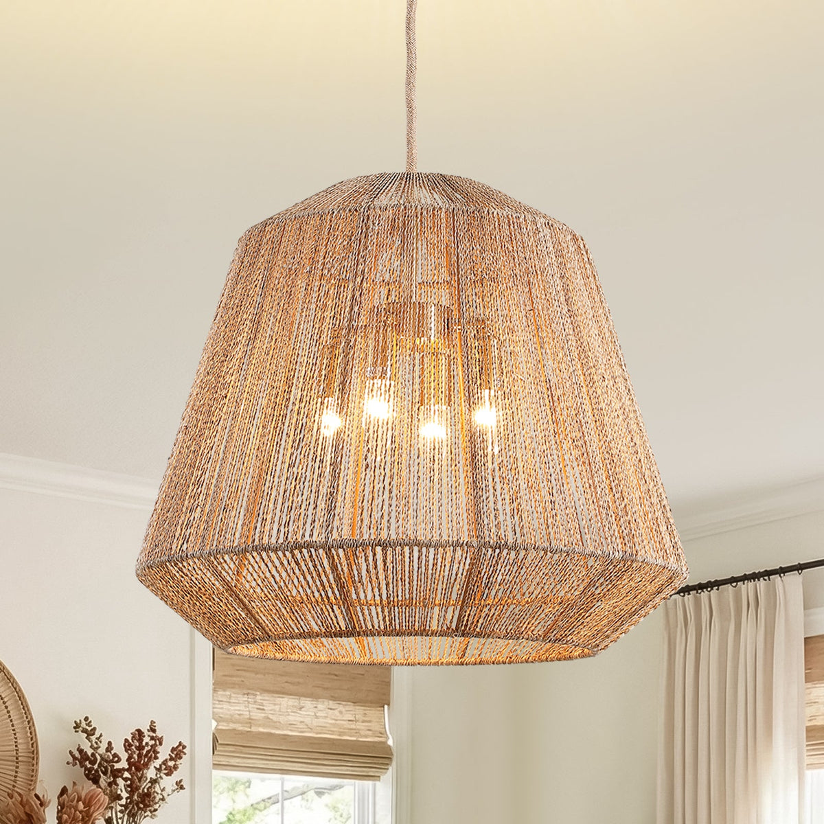 20in 4-Light Adjustable Woven Pendant Light for Sloped Ceilings(No Bulbs Included)