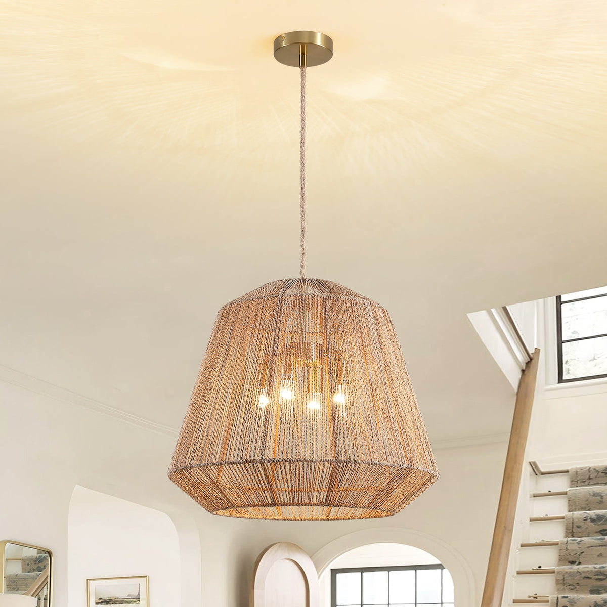 20in 4-Light Adjustable Woven Pendant Light for Sloped Ceilings(No Bulbs Included)