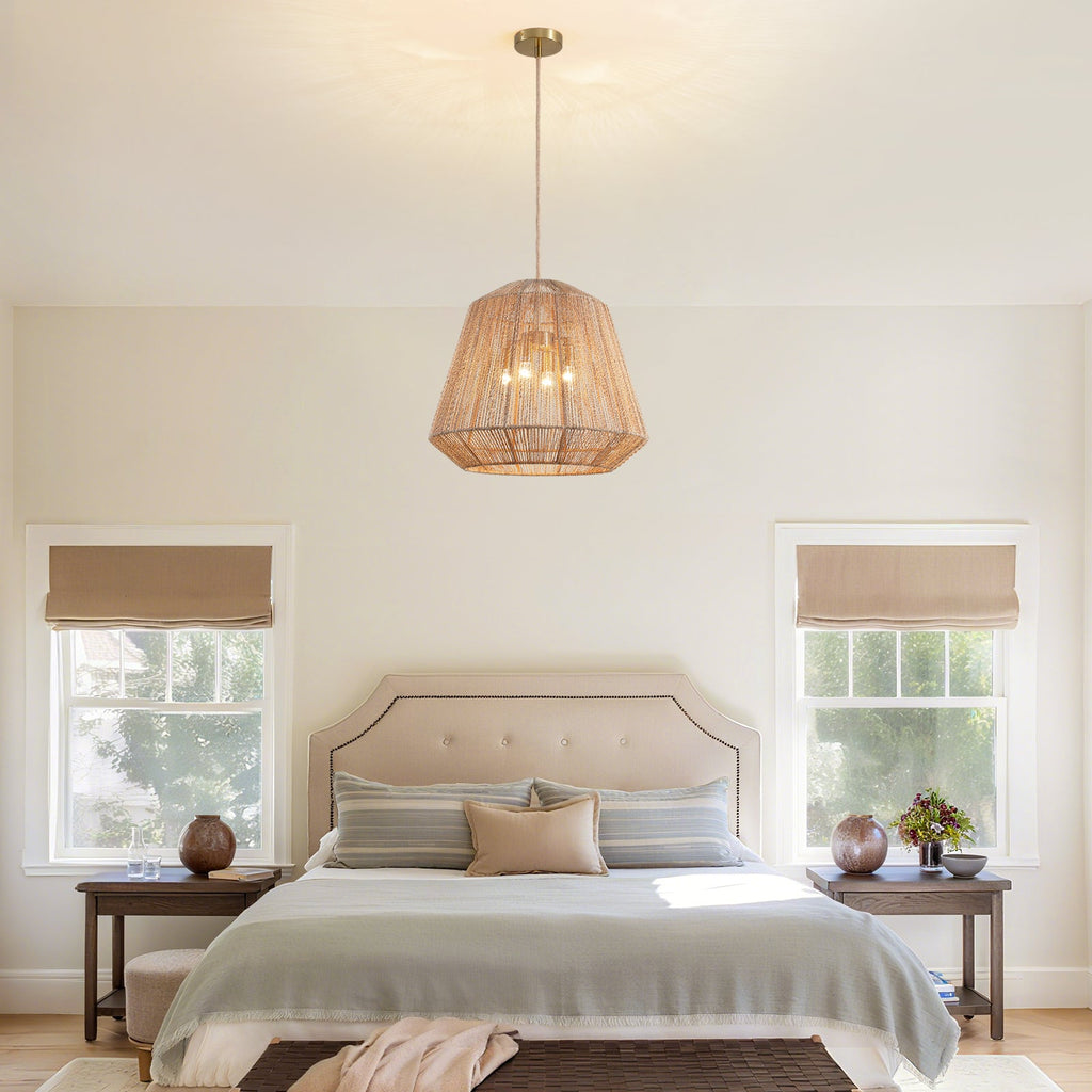 20in 4-Light Adjustable Woven Pendant Light for Sloped Ceilings(No Bulbs Included)