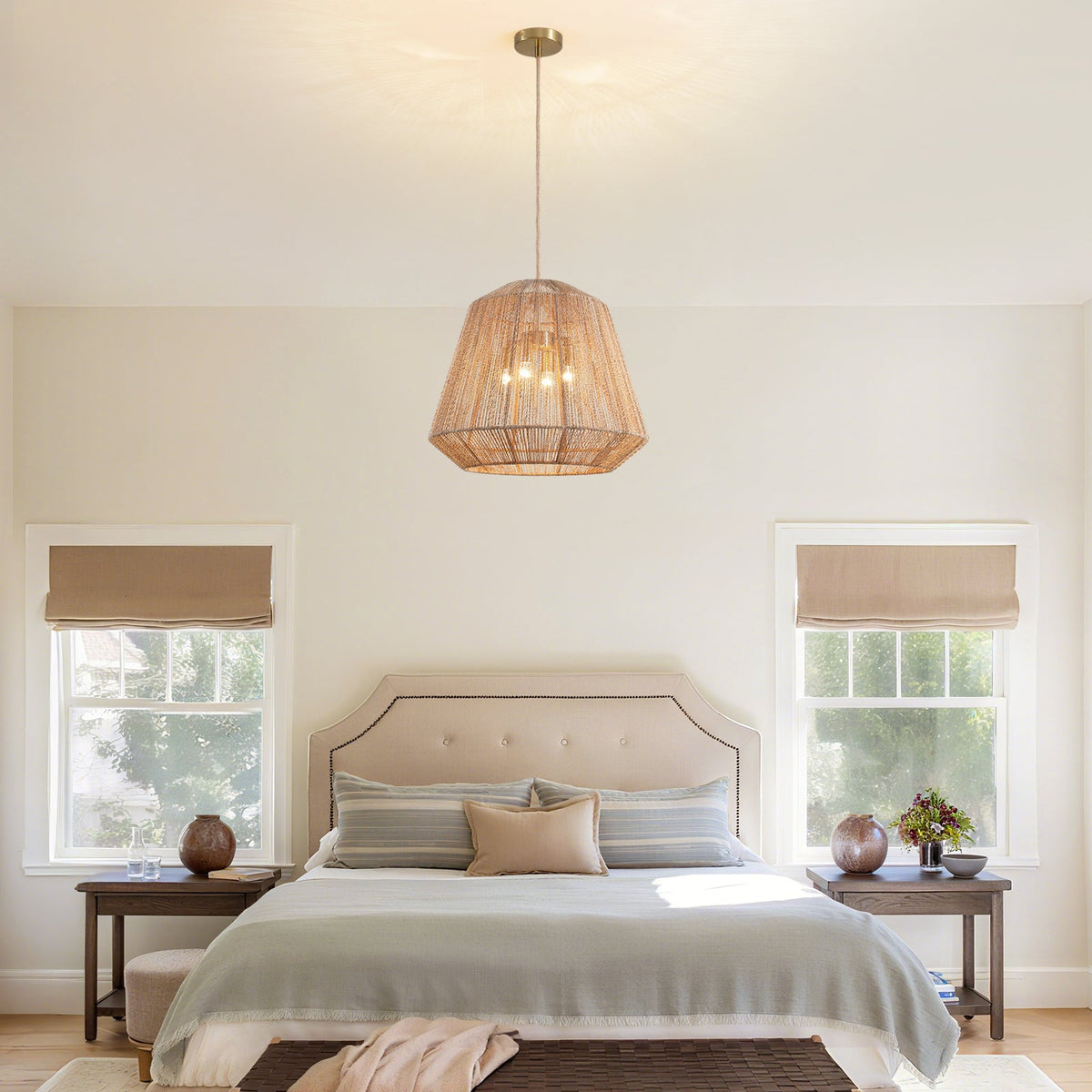 20in 4-Light Adjustable Woven Pendant Light for Sloped Ceilings(No Bulbs Included)