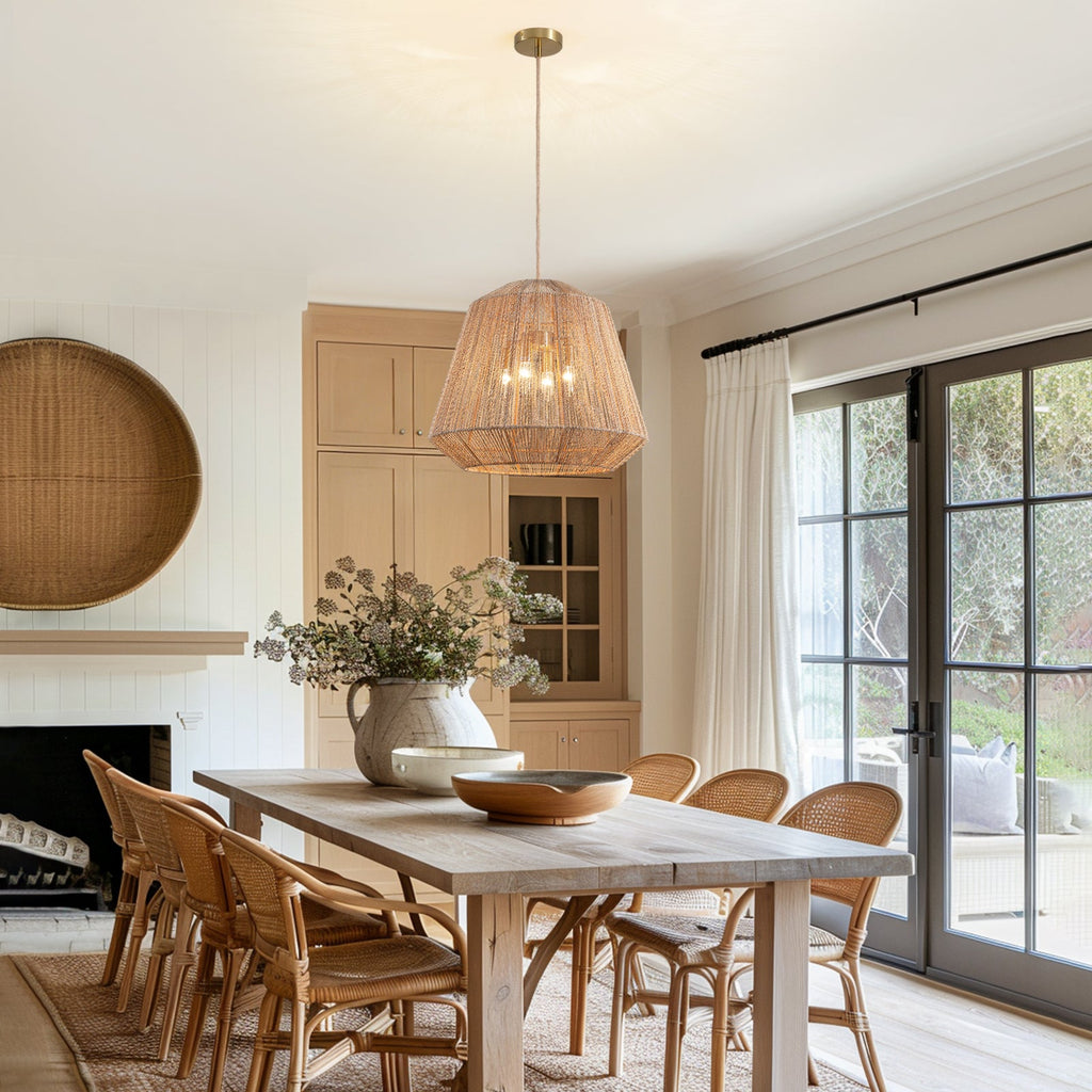 20in 4-Light Adjustable Woven Pendant Light for Sloped Ceilings(No Bulbs Included)