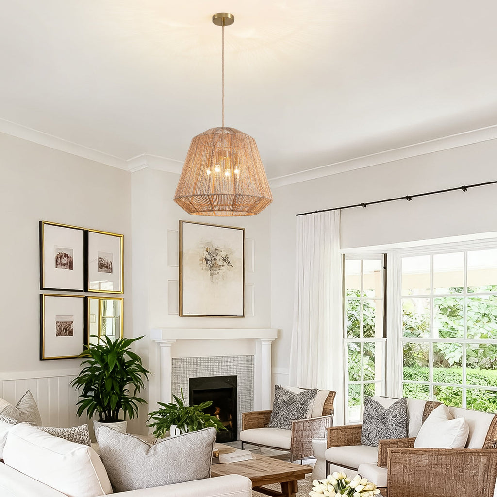 20in 4-Light Adjustable Woven Pendant Light for Sloped Ceilings(No Bulbs Included)