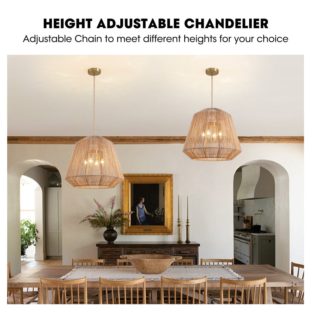 20in 4-Light Adjustable Woven Pendant Light for Sloped Ceilings(No Bulbs Included)