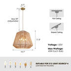 20in 4-Light Adjustable Woven Pendant Light for Sloped Ceilings(No Bulbs Included)