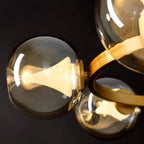 6-Light Gold Round Dream Molecule Chandelier with Amber Glass Shades, Dimmable and Remote Controlled