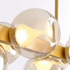 12-Light Gold linear Dream Molecule Chandelier with Amber Glass Shades, Dimmable and Remote-Controlled
