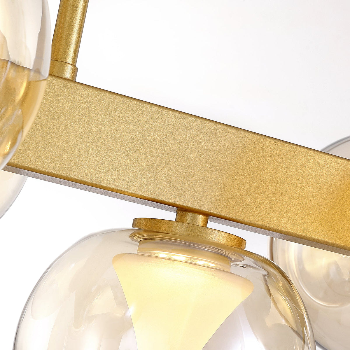 12-Light Gold linear Dream Molecule Chandelier with Amber Glass Shades, Dimmable and Remote-Controlled