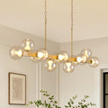 12-Light Gold linear Dream Molecule Chandelier with Amber Glass Shades, Dimmable and Remote-Controlled
