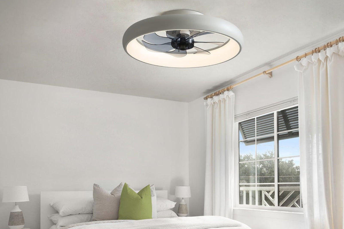 20 in. Smart Indoor Modern White Round Low Profile Ceiling Fan with Dimmable LED with Remote Included for Bedroom