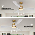 52 in. Standard Downrod Mount Indoor White and Gold 3-Blade Ceiling Fan with Integrated LED Light and Remote Included