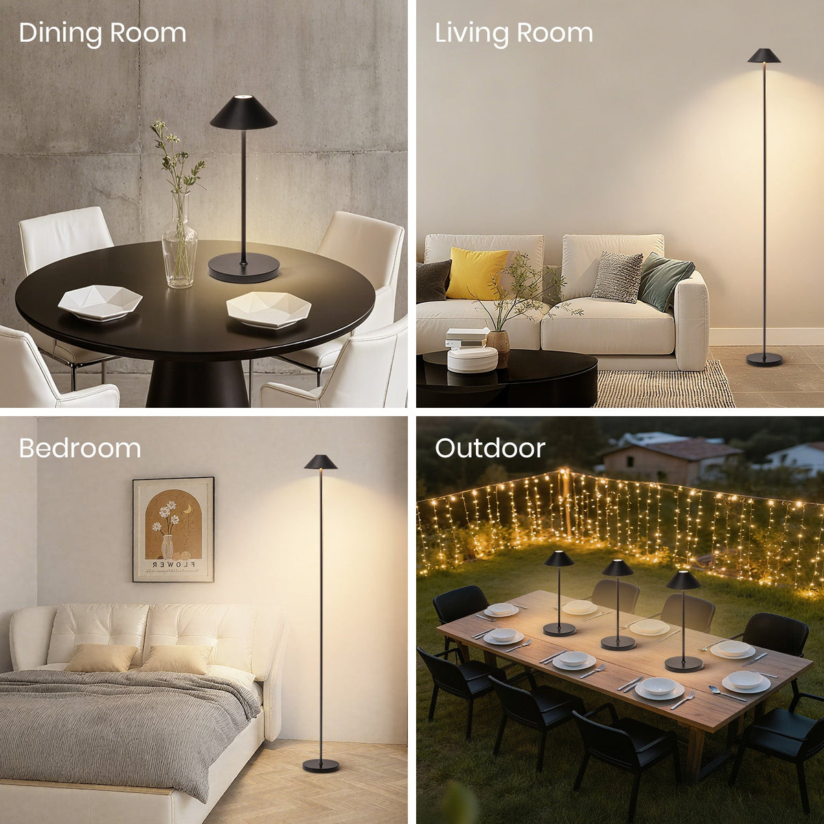 16in Black Modern Desk Lamps Cordless Smart Integrated Led Dimmable Waterproof Rechargeable Table Lamp, Indoor & Outdoor