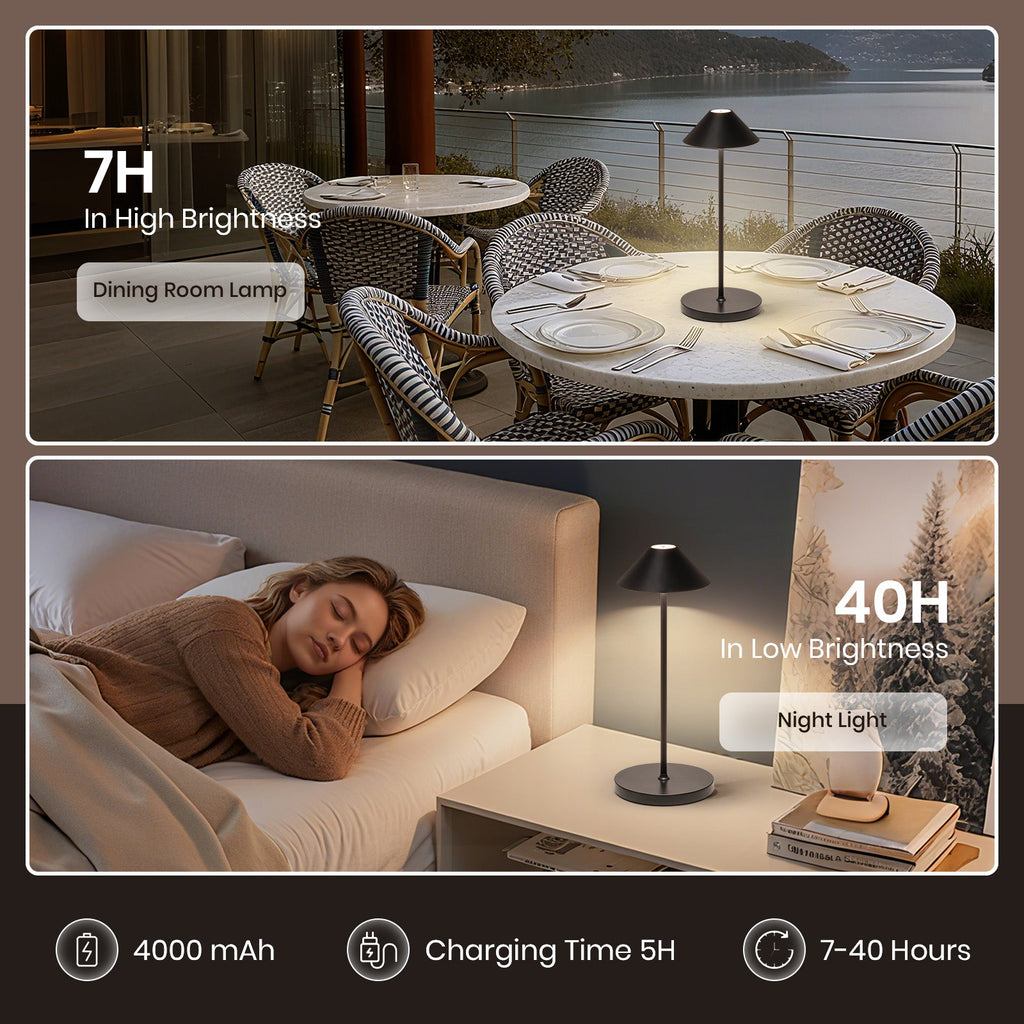 16in Black Modern Desk Lamps Cordless Smart Integrated Led Dimmable Waterproof Rechargeable Table Lamp, Indoor & Outdoor