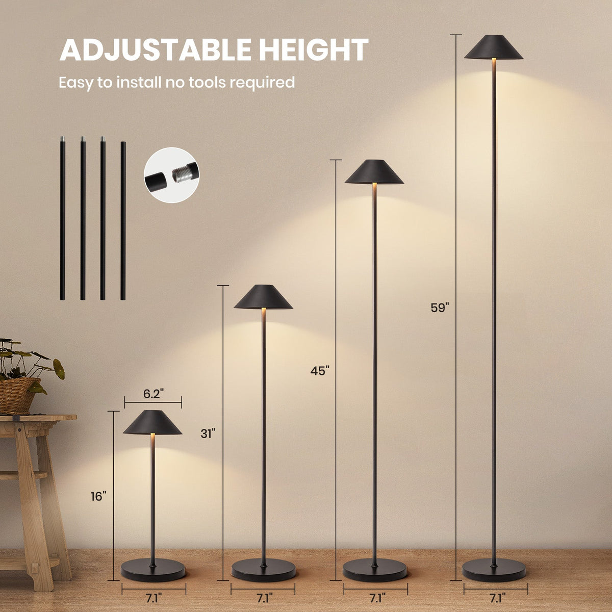16in White Modern Table Lamps Cordless Smart Integrated Led Dimmable Waterproof Rechargeable Indoor&Outdoor Table Lamp