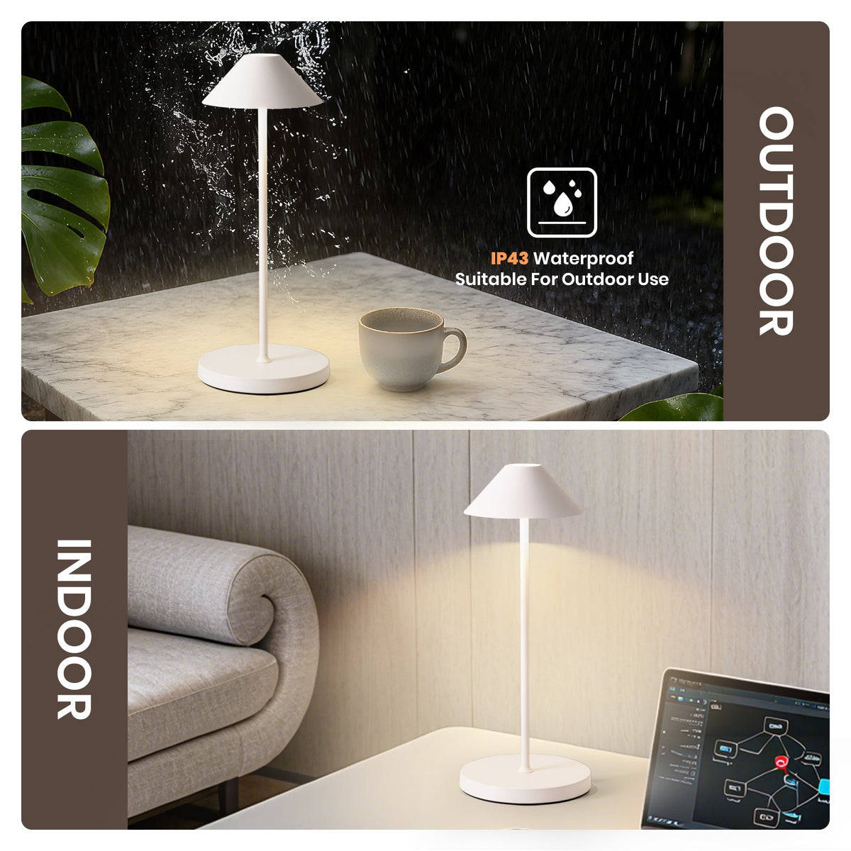16 in. Modern Black Standard Table Lamps Cordless Integrated Led Dimmable Rechargeable for Indoor and Outdoor (2 Sets)