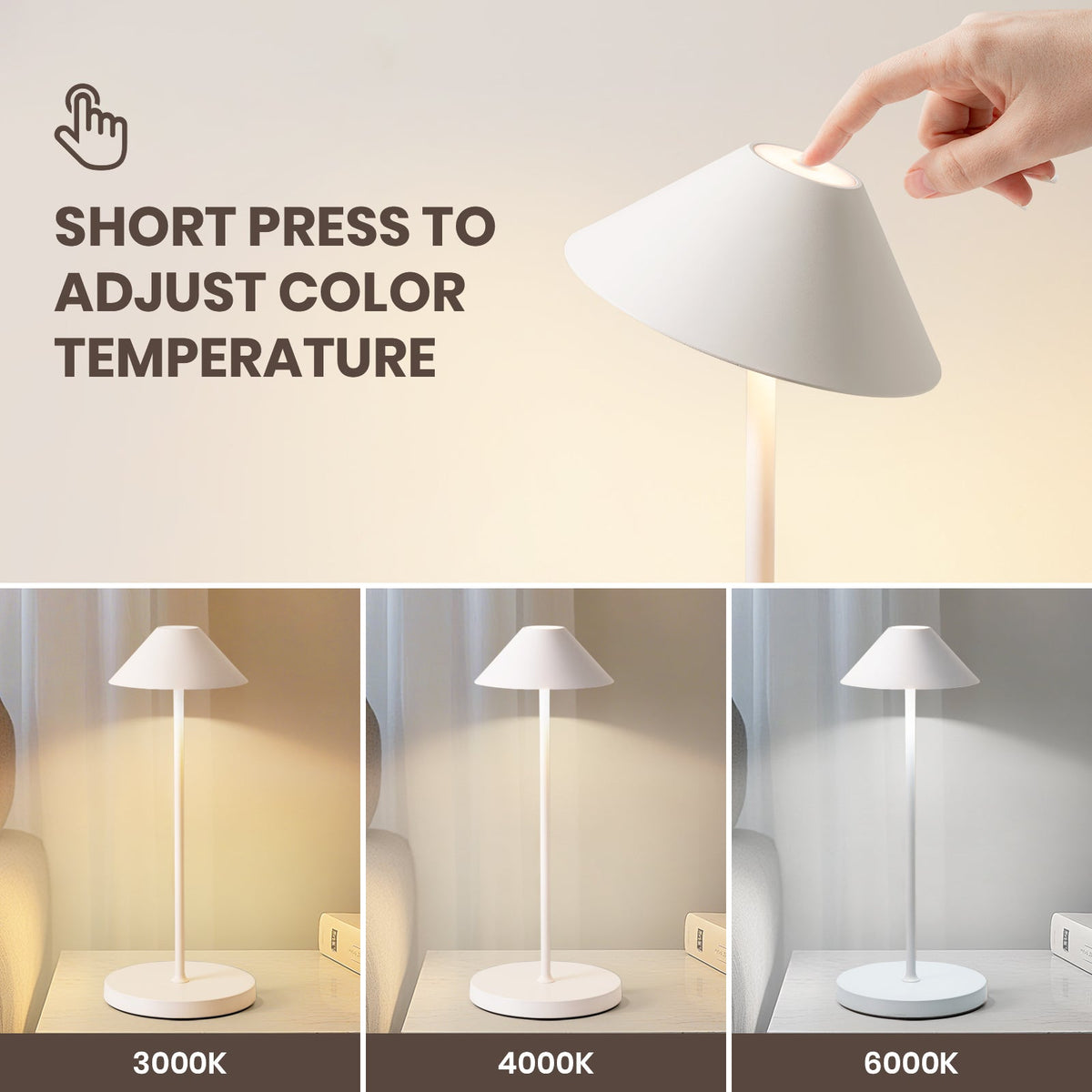 16 in. Modern Black Standard Table Lamps Cordless Integrated Led Dimmable Rechargeable for Indoor and Outdoor (2 Sets)