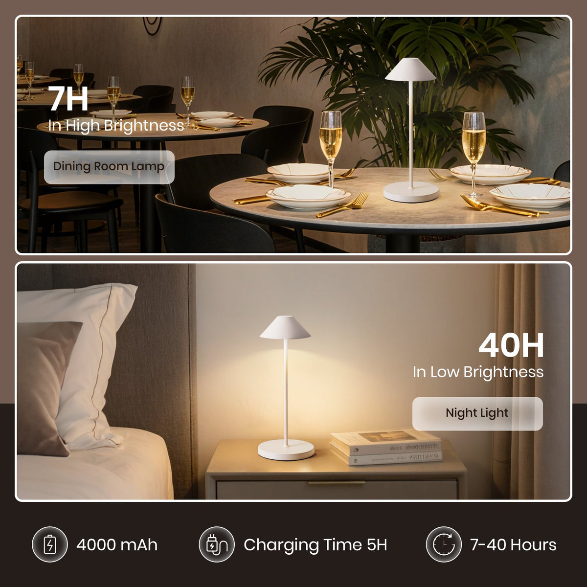16 in. Modern Black Standard Table Lamps Cordless Integrated Led Dimmable Rechargeable for Indoor and Outdoor (2 Sets)