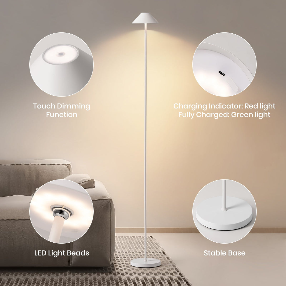16 in. Modern Black Standard Table Lamps Cordless Integrated Led Dimmable Rechargeable for Indoor and Outdoor (2 Sets)