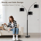 80in Black 3-Light Standard Arched Floor Lamp, Dimmable 3-Color Temperature Remote Control, Stylish Tall Tree Floor Lamps