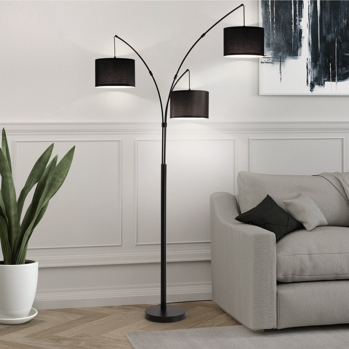 80in Black 3-Light Standard Arched Floor Lamp, Dimmable 3-Color Temperature Remote Control, Stylish Tall Tree Floor Lamps