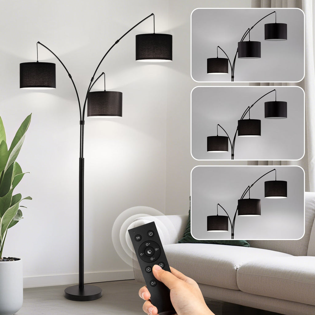 80in Black 3-Light Standard Arched Floor Lamp, Dimmable 3-Color Temperature Remote Control, Stylish Tall Tree Floor Lamps