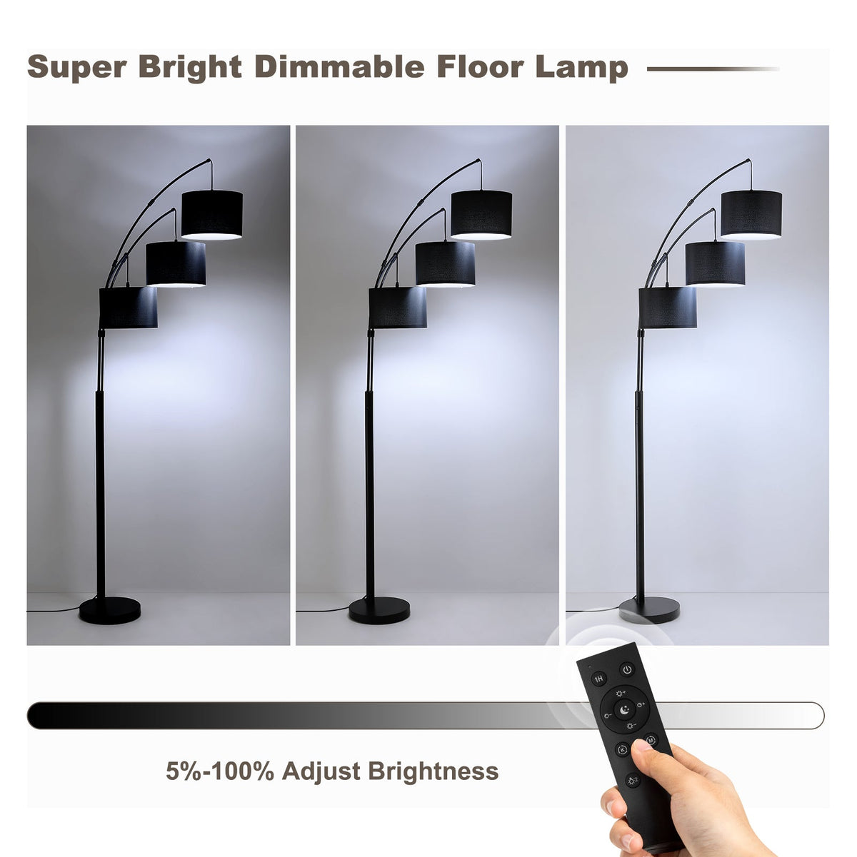 80in Black 3-Light Standard Arched Floor Lamp, Dimmable 3-Color Temperature Remote Control, Stylish Tall Tree Floor Lamps