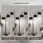 80in Black 3-Light Standard Arched Floor Lamp, Dimmable 3-Color Temperature Remote Control, Stylish Tall Tree Floor Lamps