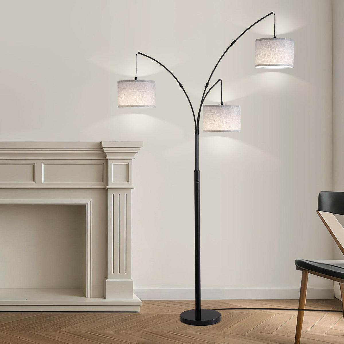 80in. Gray 3-Light Standard Arched Floor Lamp, Dimmable 3-Color Temperature Remote Control, Stylish Tall Tree Floor Lamp