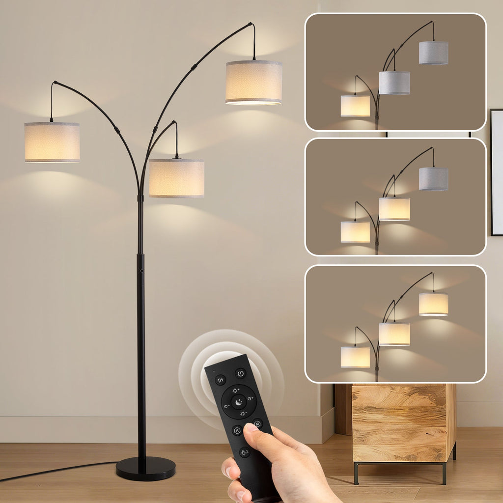 80in. Gray 3-Light Standard Arched Floor Lamp, Dimmable 3-Color Temperature Remote Control, Stylish Tall Tree Floor Lamp