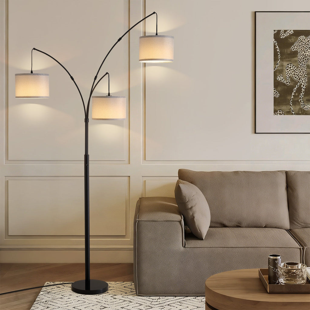 80in. Gray 3-Light Standard Arched Floor Lamp, Dimmable 3-Color Temperature Remote Control, Stylish Tall Tree Floor Lamp
