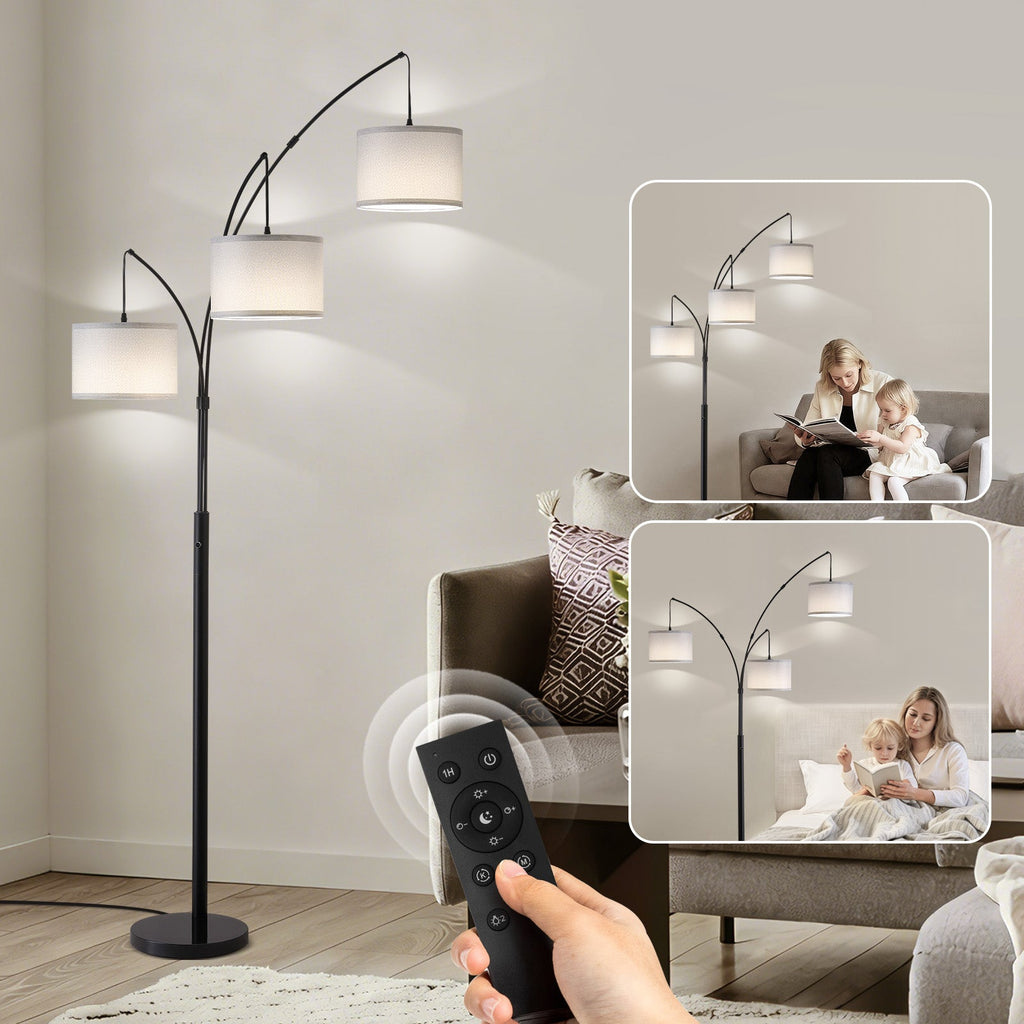 80in. Gray 3-Light Standard Arched Floor Lamp, Dimmable 3-Color Temperature Remote Control, Stylish Tall Tree Floor Lamp