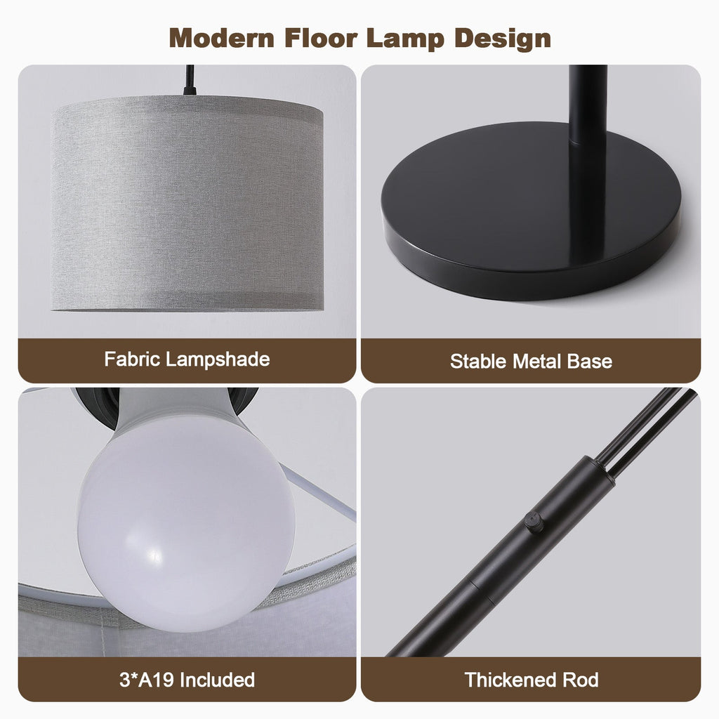 80in. Gray 3-Light Standard Arched Floor Lamp, Dimmable 3-Color Temperature Remote Control, Stylish Tall Tree Floor Lamp