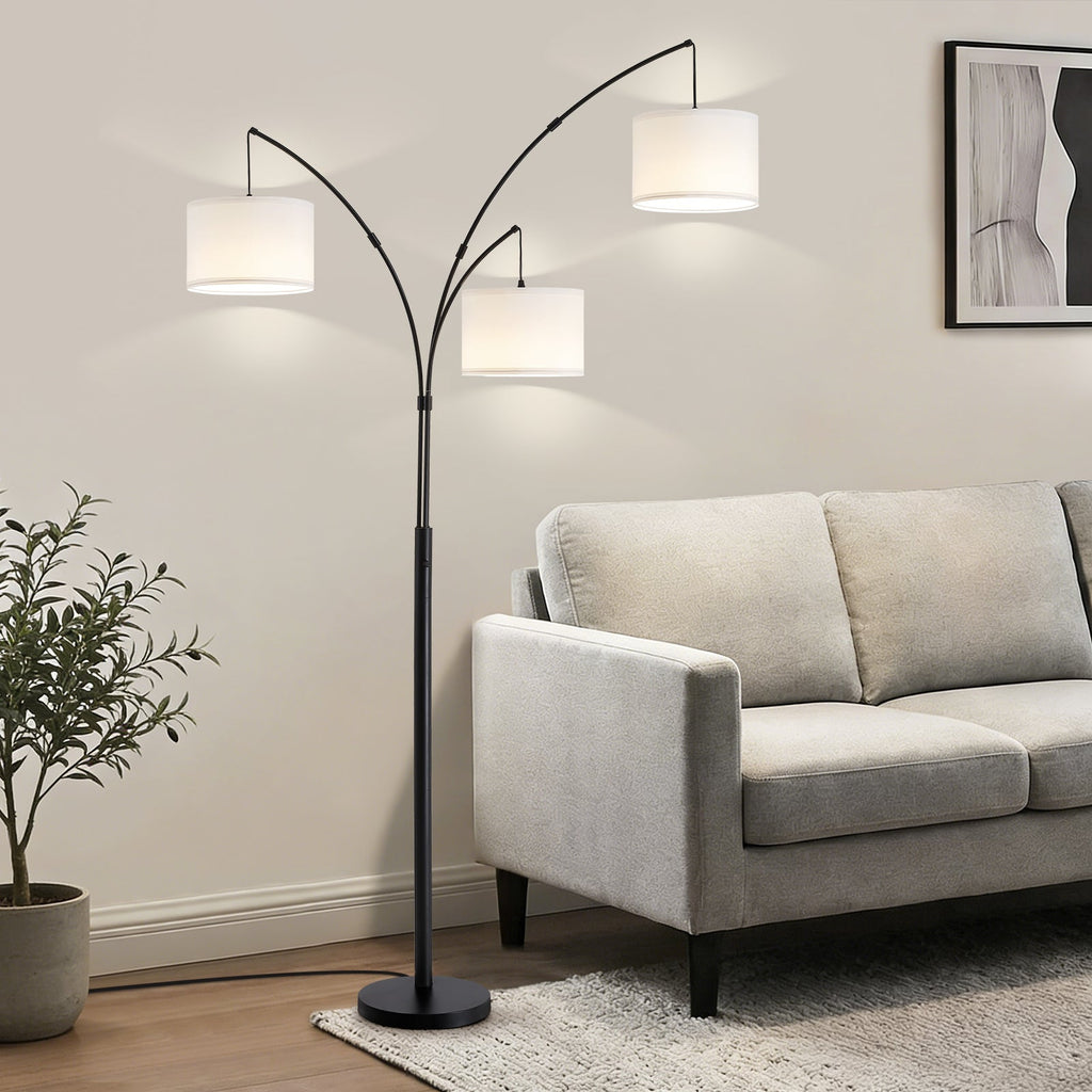 80 in. White 3-Light Arc Floor Lamp, Dimmable, 3-Color Temperature, Remote Control, Stylish Tall Floor Lamp