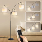 80 in. White 3-Light Arc Floor Lamp, Dimmable, 3-Color Temperature, Remote Control, Stylish Tall Floor Lamp