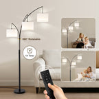 80 in. White 3-Light Arc Floor Lamp, Dimmable, 3-Color Temperature, Remote Control, Stylish Tall Floor Lamp