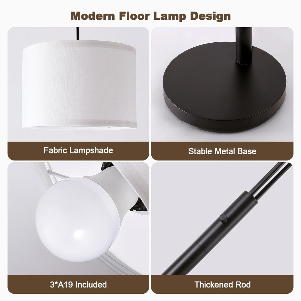 80 in. White 3-Light Arc Floor Lamp, Dimmable, 3-Color Temperature, Remote Control, Stylish Tall Floor Lamp