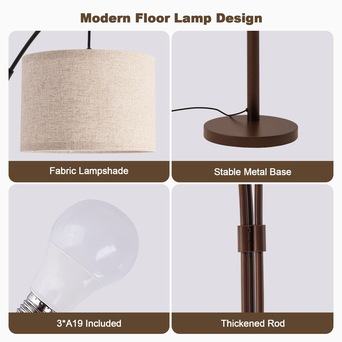 80 in. Black 3-Light Dimmable 3-Color Temperature, Arc Floor Lamp with Remote Control, Modern Tall Standing Lamp