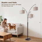 80 in. Black 3-Light Dimmable 3-Color Temperature, Arc Floor Lamp with Remote Control, Modern Tall Standing Lamp