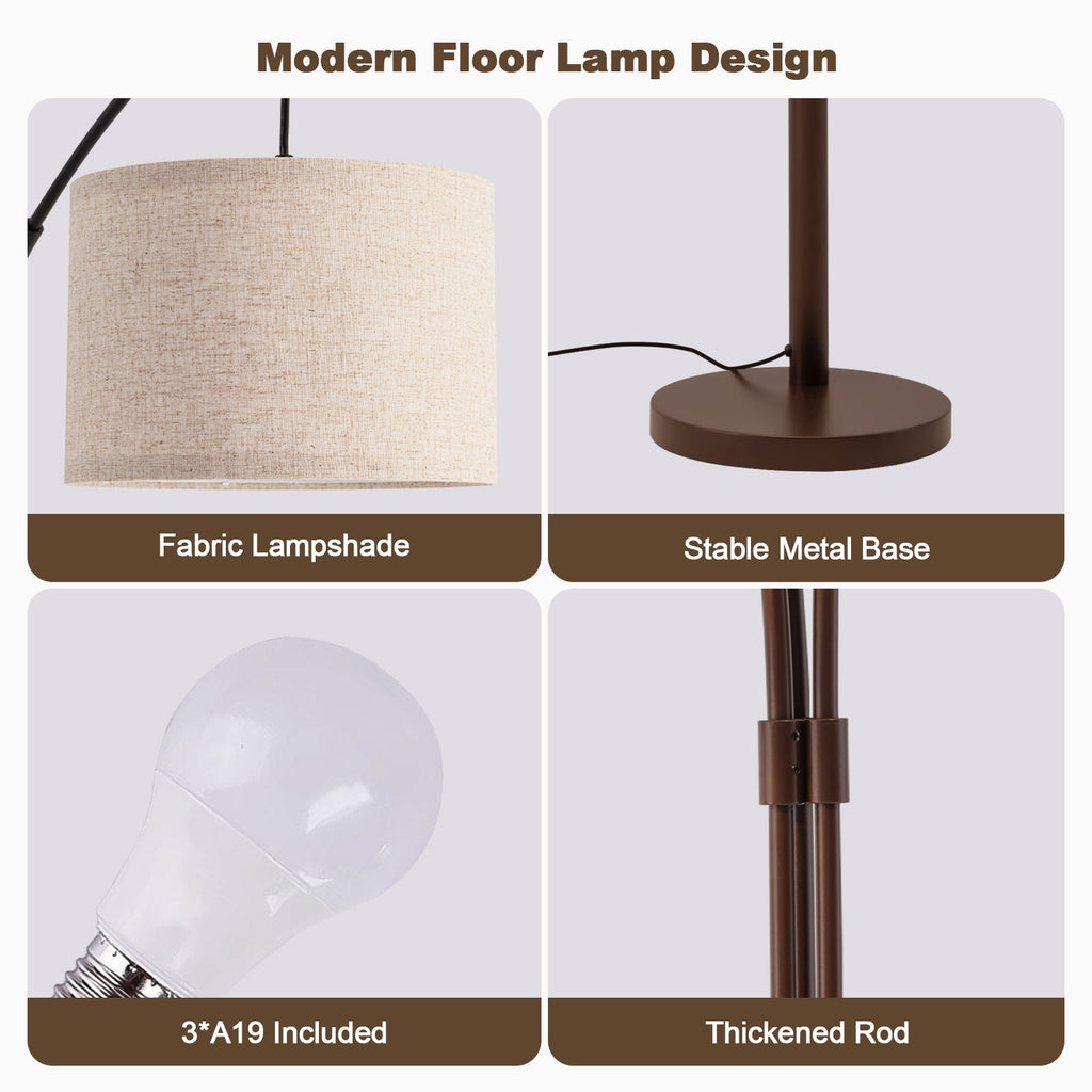 80 in. Black 3-Light Dimmable 3-Color Temperature, Arc Floor Lamp with Remote Control, Modern Tall Standing Lamp