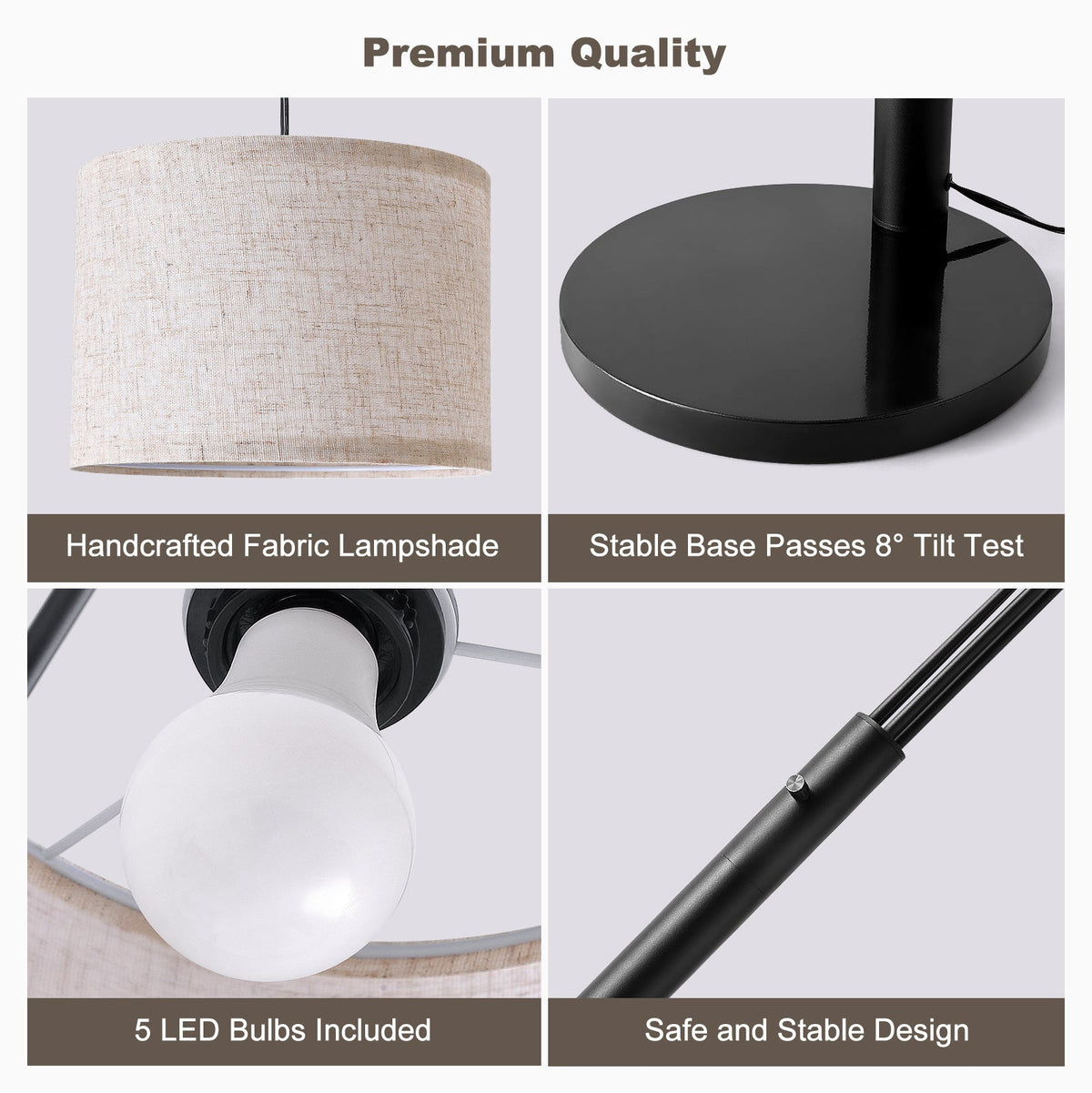 80in Arc Black Modern 5-Light Tall Standing Tree-Style Floor Lamp with Remote, Adjustable Arched Arm, 3-Color Temperature