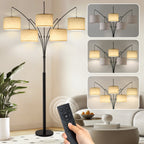 80in Arc Black Modern 5-Light Tall Standing Tree-Style Floor Lamp with Remote, Adjustable Arched Arm, 3-Color Temperature