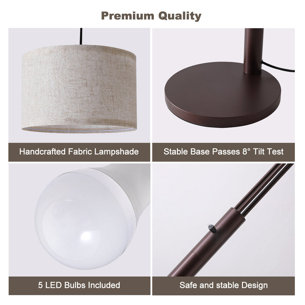 80in Arc Brown Modern 5-Light Tall Standing Tree-Style Floor Lamp with Remote, Adjustable Arched Arm, 3-Color Temperature