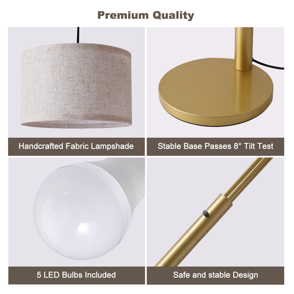 80in Arc Gold Modern 5-Light Tall Standing Tree-Style Floor Lamp with Remote, Adjustable Arched Arm, 3-Color Temperature