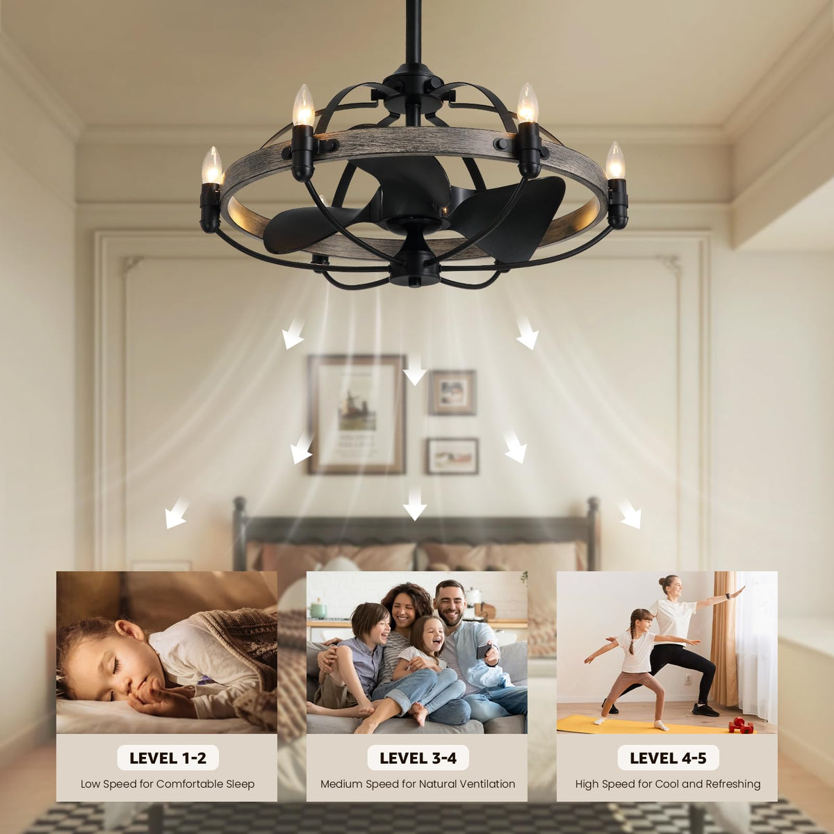 27'' Farmhouse & Vintage Ceiling Fan with Light Remote Control, Rustic Chandelier Fan