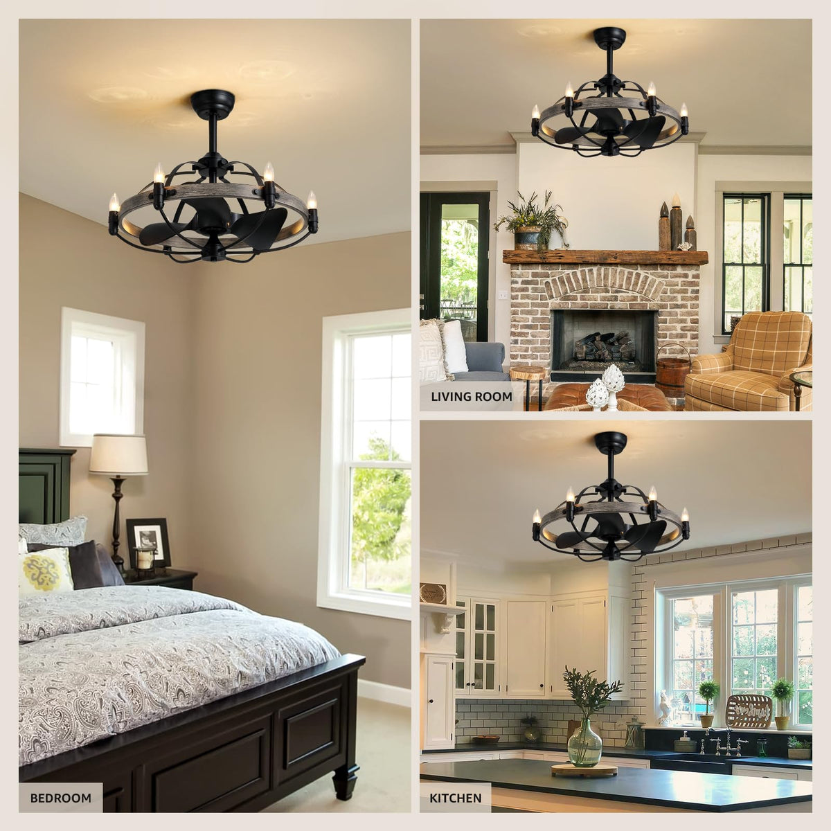 27'' Farmhouse & Vintage Ceiling Fan with Light Remote Control, Rustic Chandelier Fan