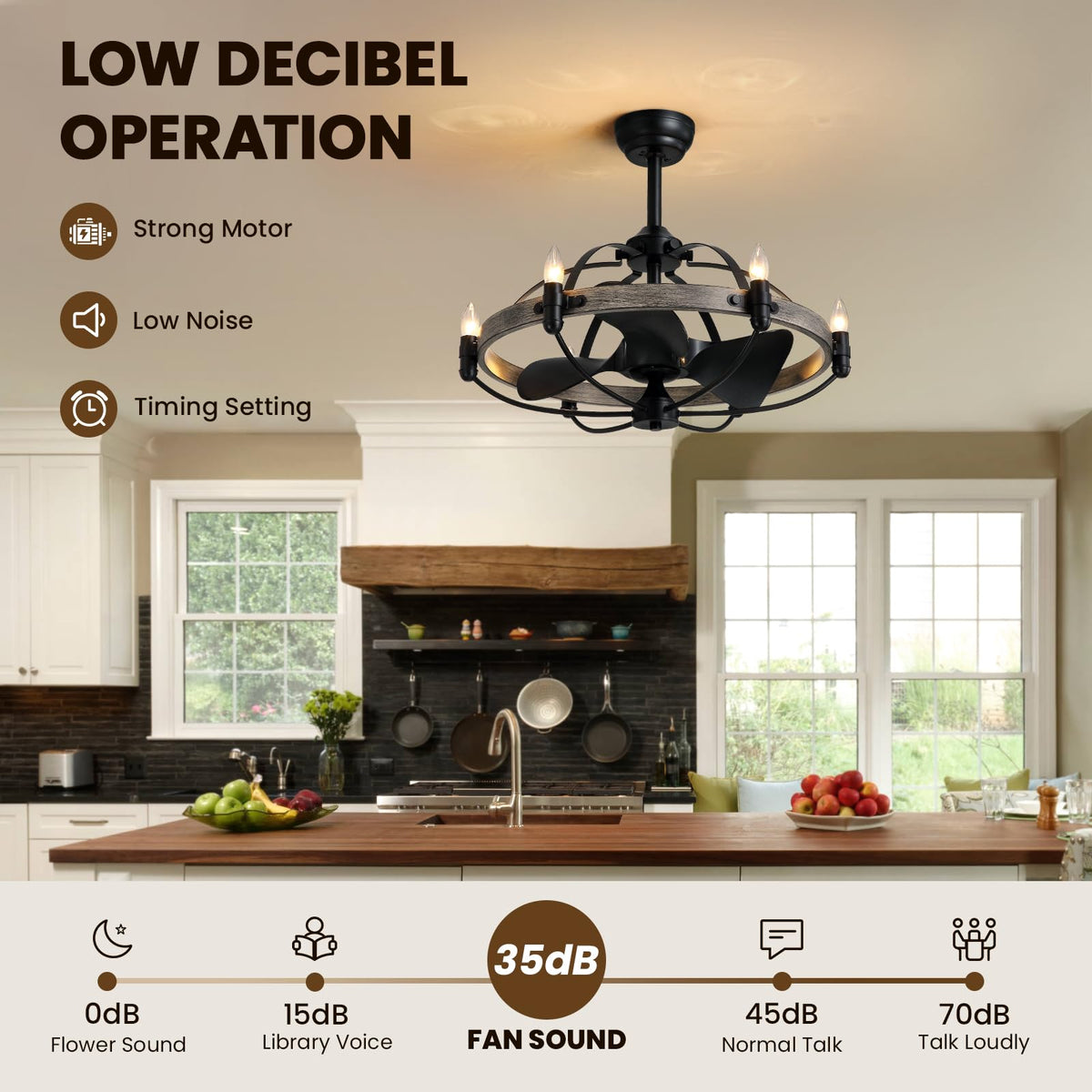 27'' Farmhouse & Vintage Ceiling Fan with Light Remote Control, Rustic Chandelier Fan