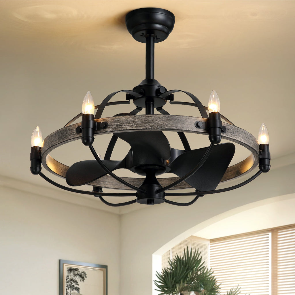 27'' Farmhouse & Vintage Ceiling Fan with Light Remote Control, Rustic Chandelier Fan