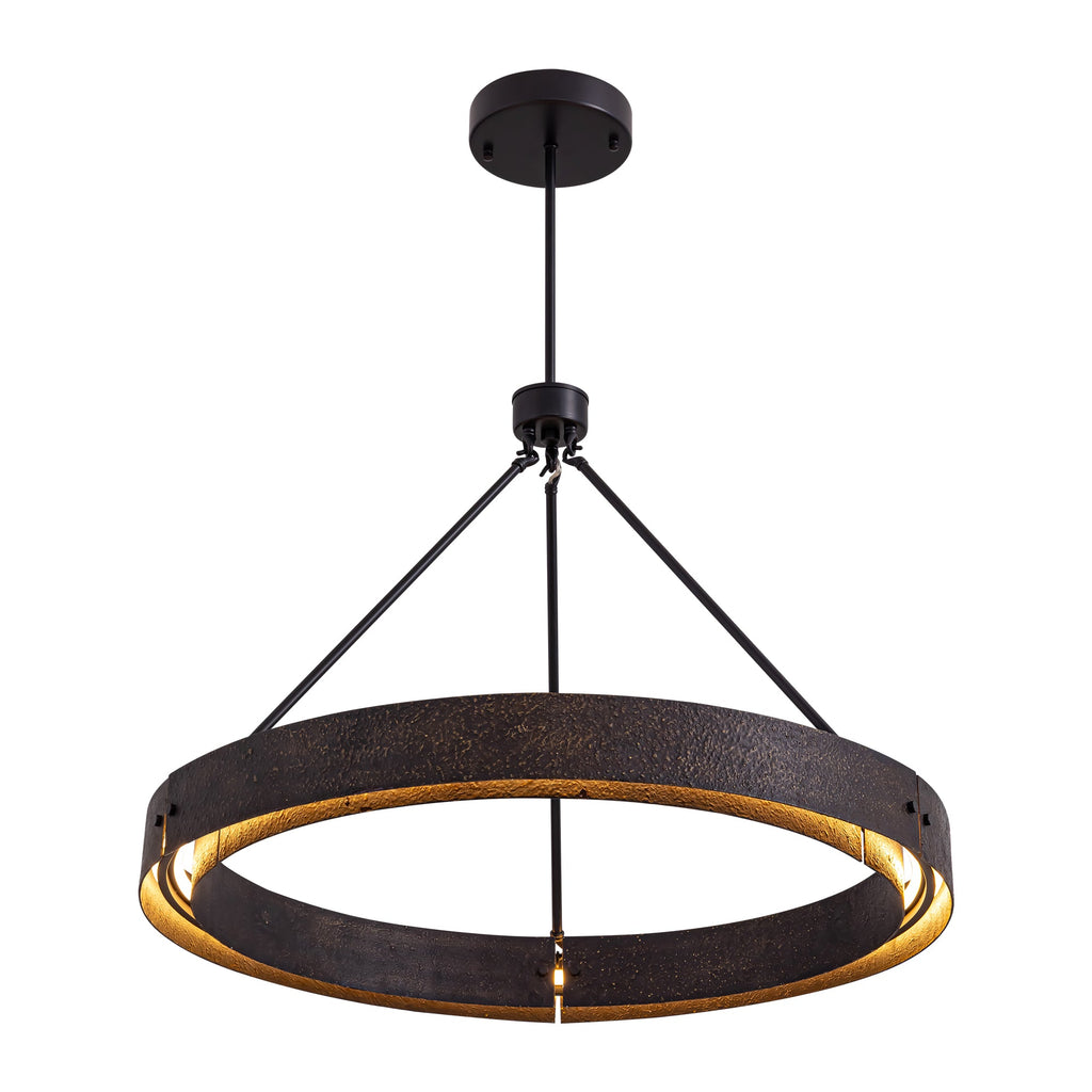 Lámpara de araña rústica redonda con LED integrado, lámpara de techo vintage industrial estilo casa de campo