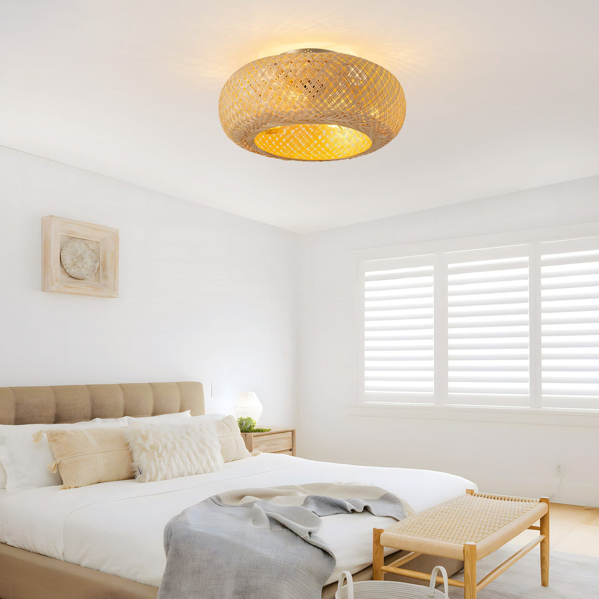 Bobo 20 in. Indoor Hand-Woven Bamboo Gold Drum Low Profile Ceiling Fan with Remote Included with Bulbs Not Included